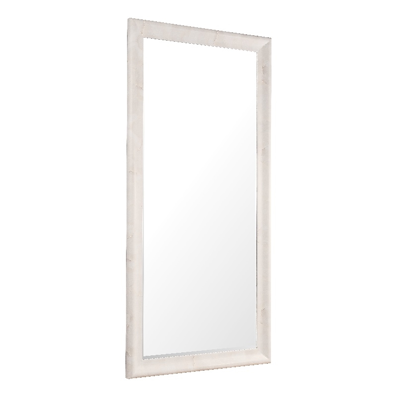 Bowery Hill Faux Onyx Frame Floor Mirror in Cream Resin Finish