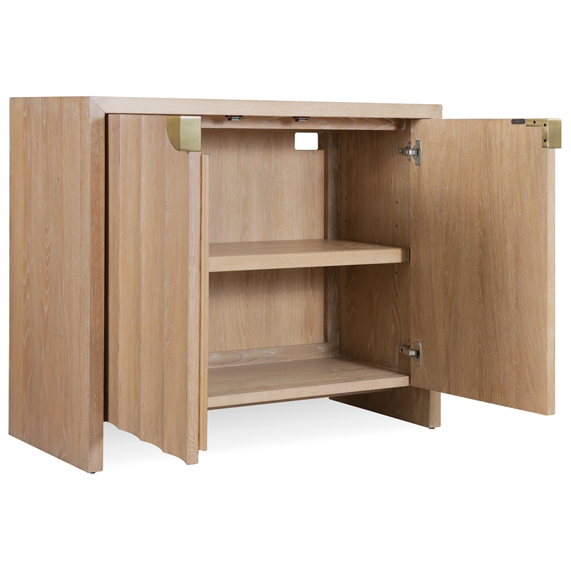 Bowery Hill Scalloped-Door Accent Cabinet in Light Brown Wood