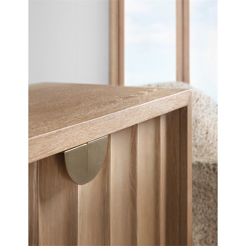 Bowery Hill Scalloped-Door Accent Cabinet in Light Brown Wood