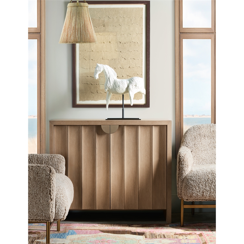 Bowery Hill Scalloped-Door Accent Cabinet in Light Brown Wood