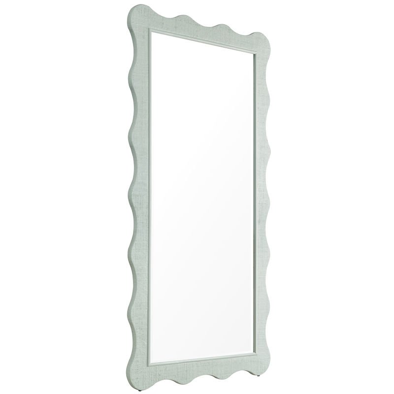 Bowery Hill Scalloped Leaner Mirror with Raffia Frame in Blue