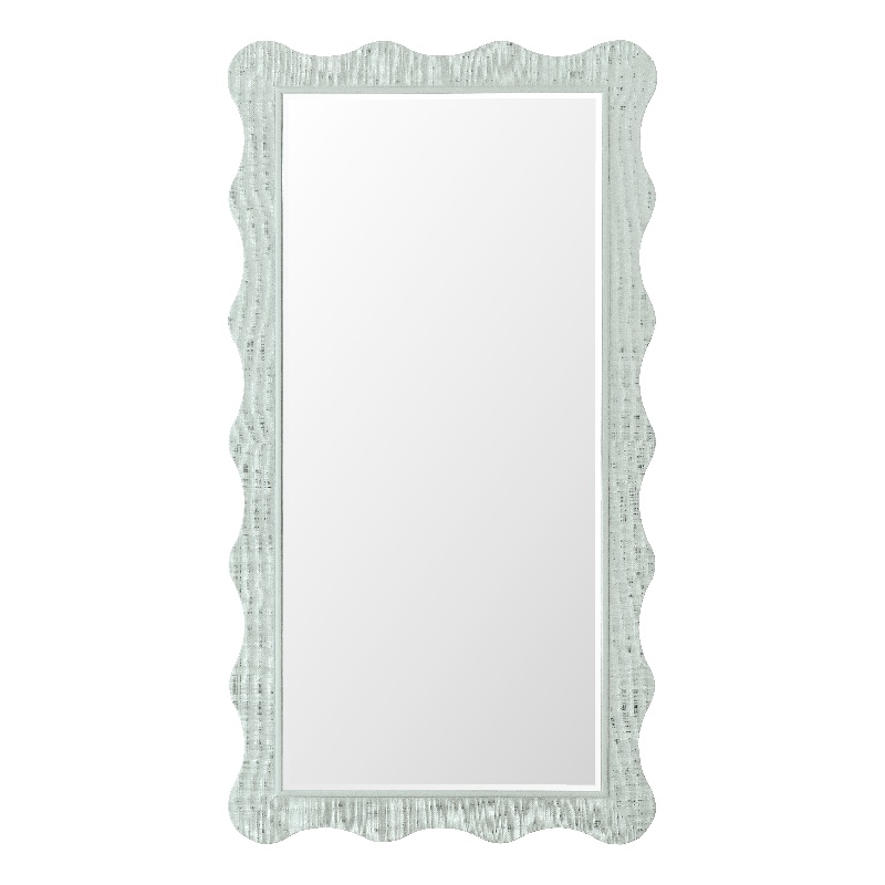 Bowery Hill Scalloped Leaner Mirror with Raffia Frame in Blue