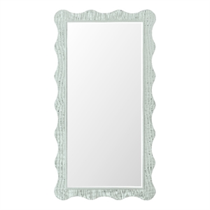 Bowery Hill Scalloped Leaner Mirror with Raffia Frame in Blue