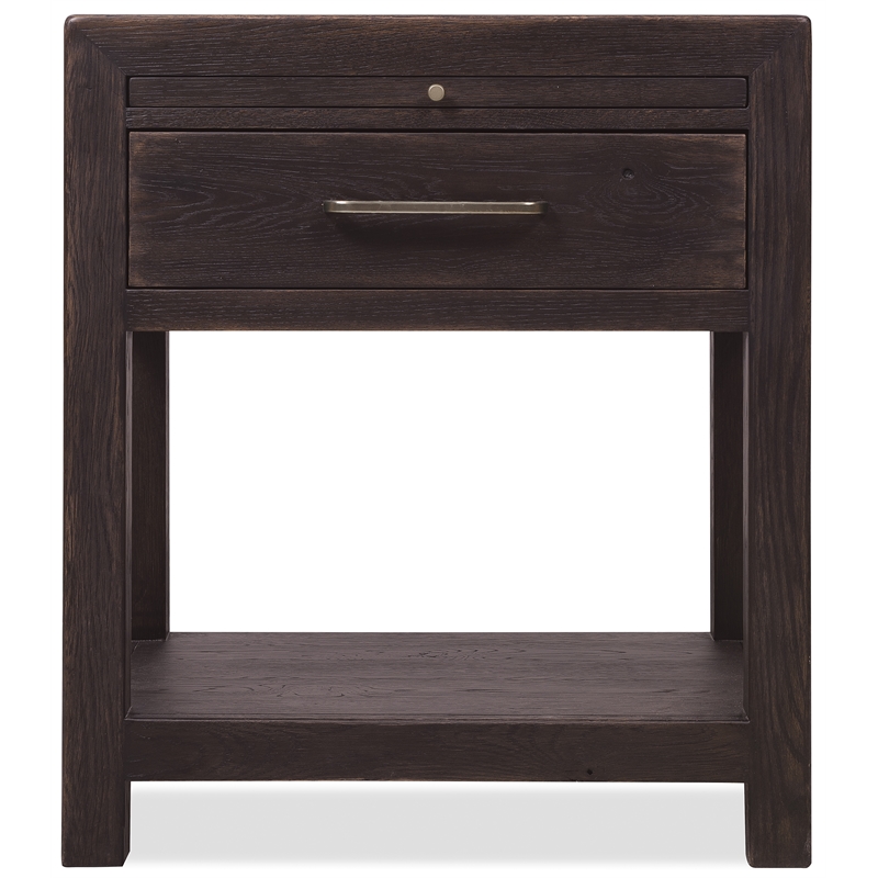 Bowery Hill 1-Drawer Nightstand with Pull-Out Shelf in Black Wood