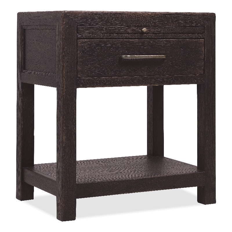Bowery Hill 1-Drawer Nightstand with Pull-Out Shelf in Black Wood