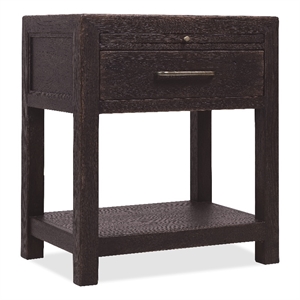 Bowery Hill 1-Drawer Nightstand with Pull-Out Shelf in Black Wood