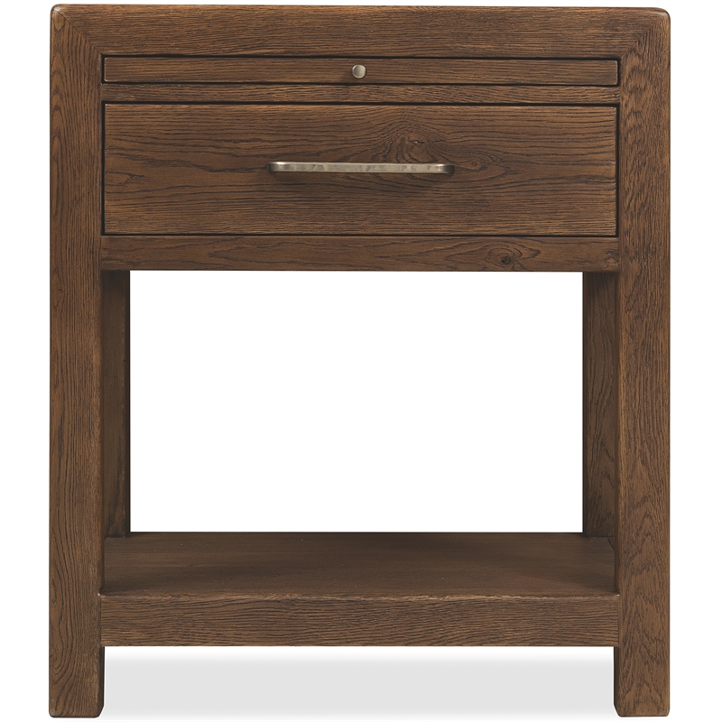 Bowery Hill 1-Drawer Nightstand with Pull-Out Shelf in Brown Wood