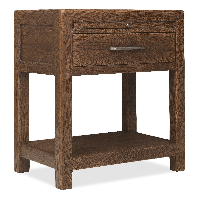 Bowery Hill 1-Drawer Nightstand with Pull-Out Shelf in Brown Wood