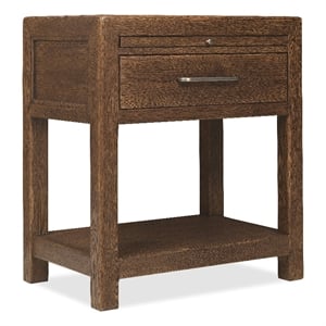 Bowery Hill 1-Drawer Nightstand with Pull-Out Shelf in Brown Wood