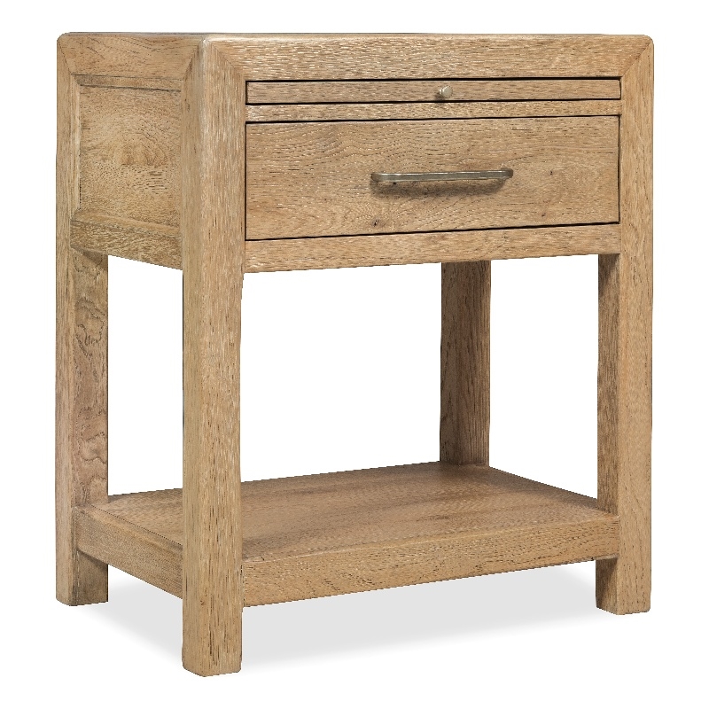 Bowery Hill 1-Drawer Nightstand with Pull-Out Shelf in Light Brown