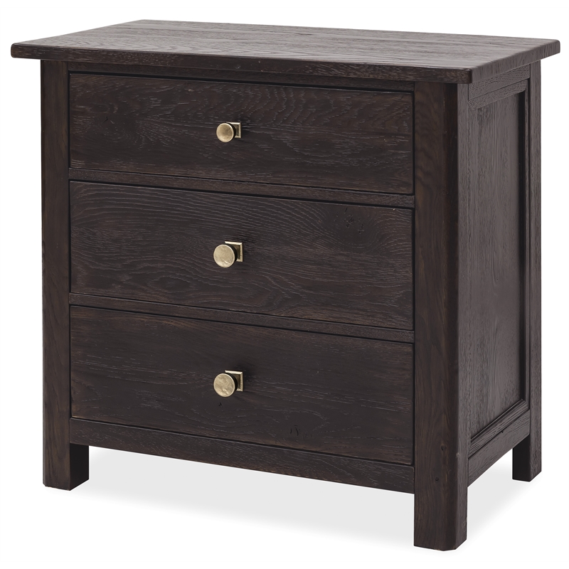 Bowery Hill 3-Drawer Nightstand with USB Charging in Black Wood