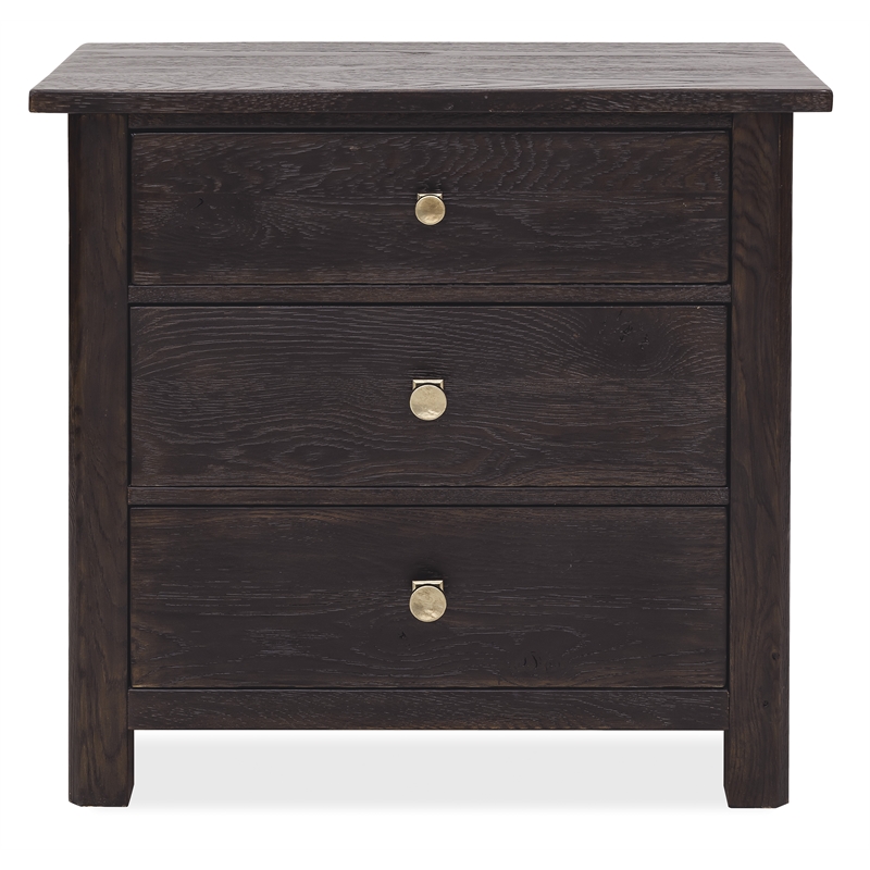 Bowery Hill 3-Drawer Nightstand with USB Charging in Black Wood