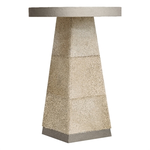 Bowery Hill Travertine Spot Table with Hide Base in Brown Leather