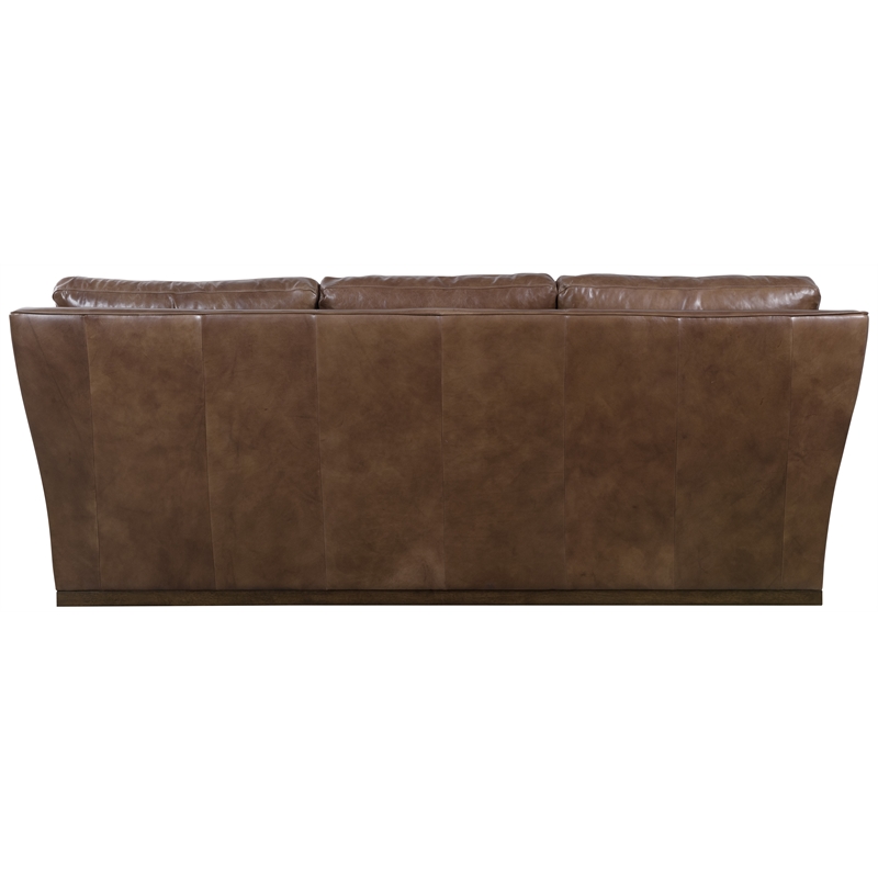 Bowery Hill Three-Cushion Stationary Sofa in Genuine Brown Leather