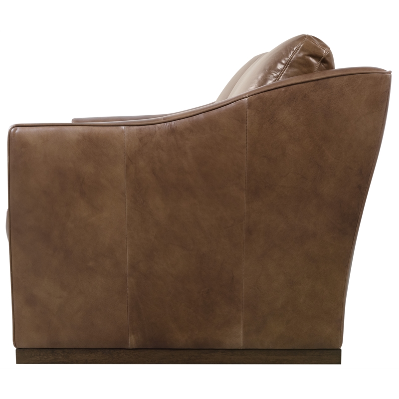 Bowery Hill Three-Cushion Stationary Sofa in Genuine Brown Leather