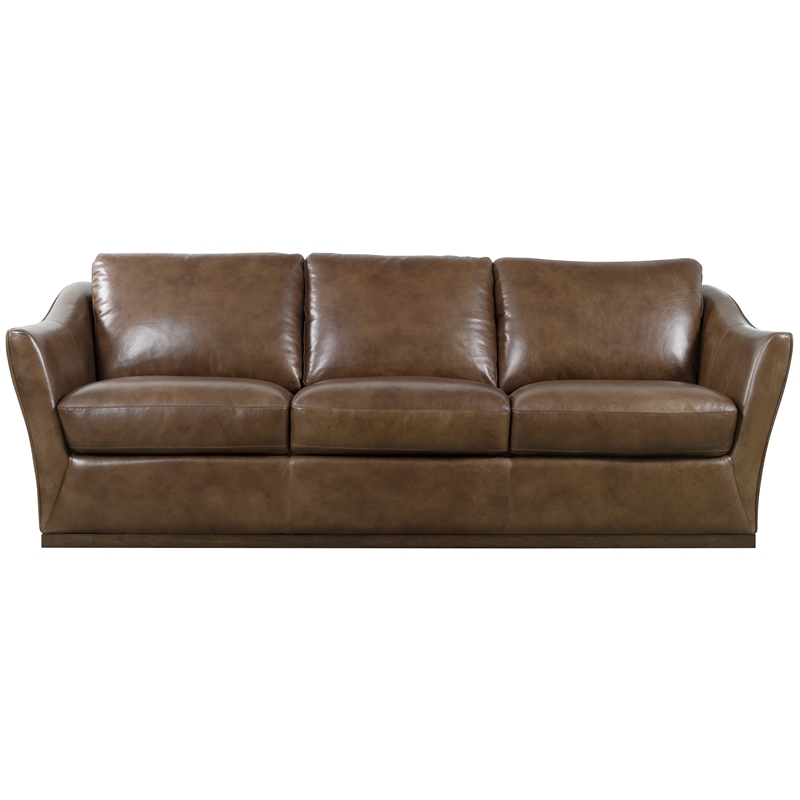 Bowery Hill Three-Cushion Stationary Sofa in Genuine Brown Leather