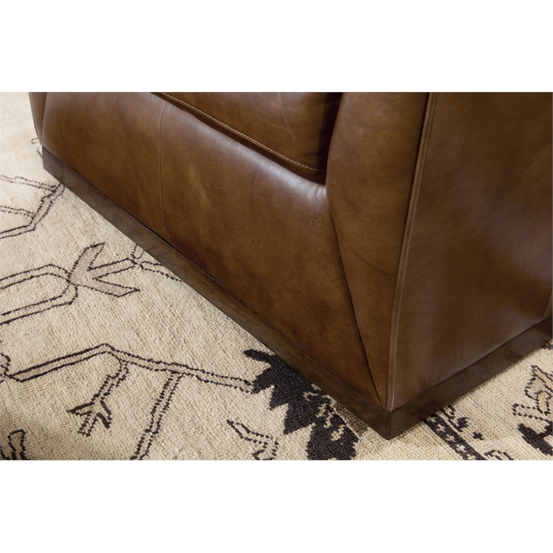 Bowery Hill Three-Cushion Stationary Sofa in Genuine Brown Leather