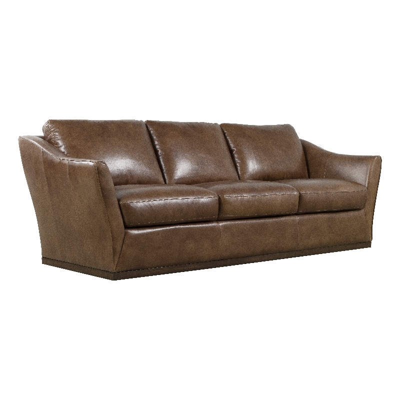 Bowery Hill Three-Cushion Stationary Sofa in Genuine Brown Leather