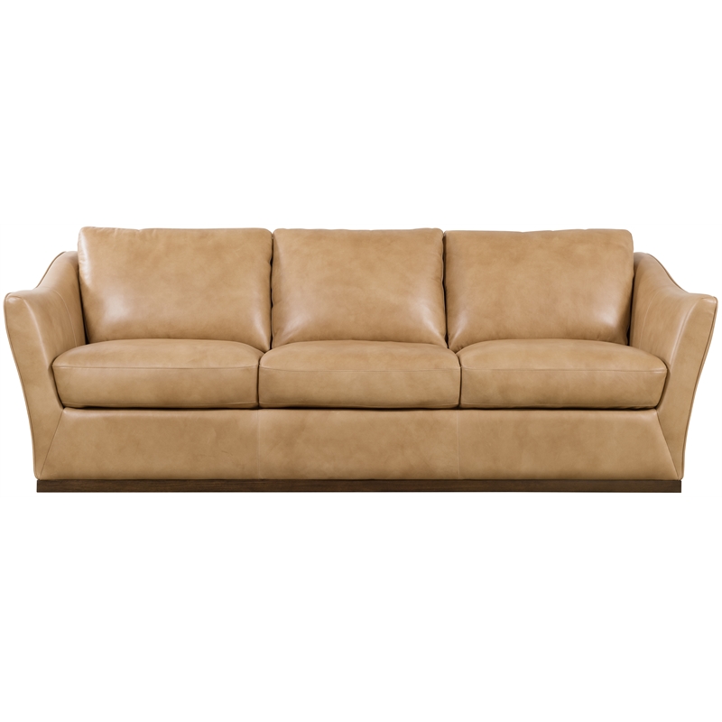 Bowery Hill Three-Cushion Stationary Sofa in Genuine Brown Leather