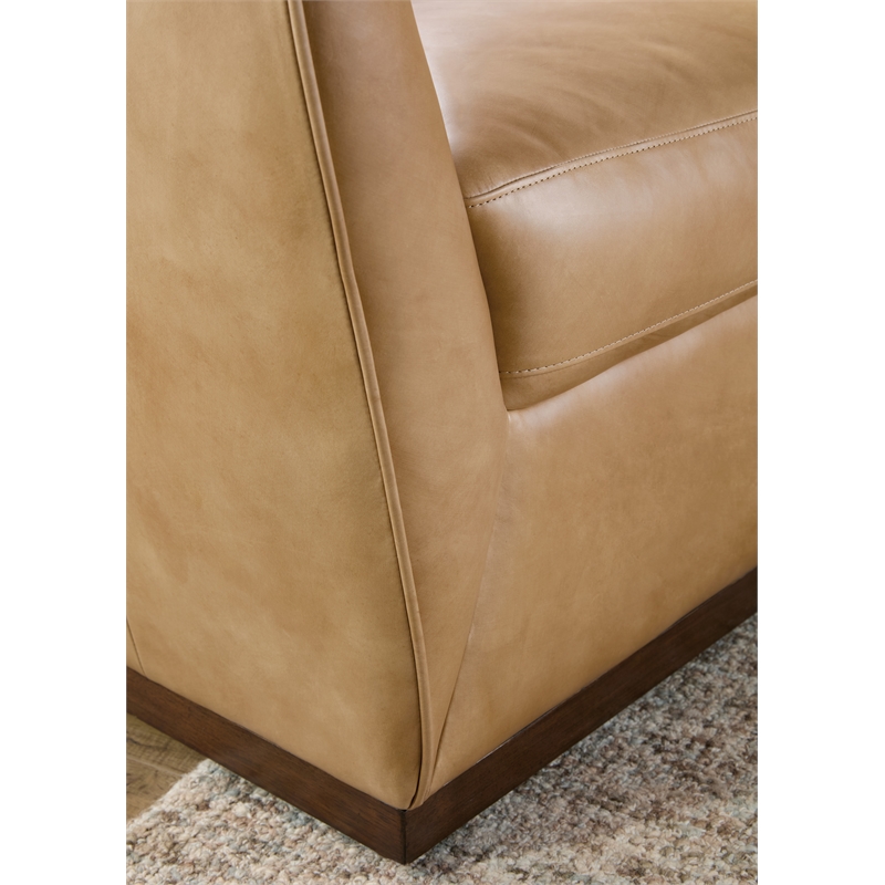 Bowery Hill Three-Cushion Stationary Sofa in Genuine Brown Leather