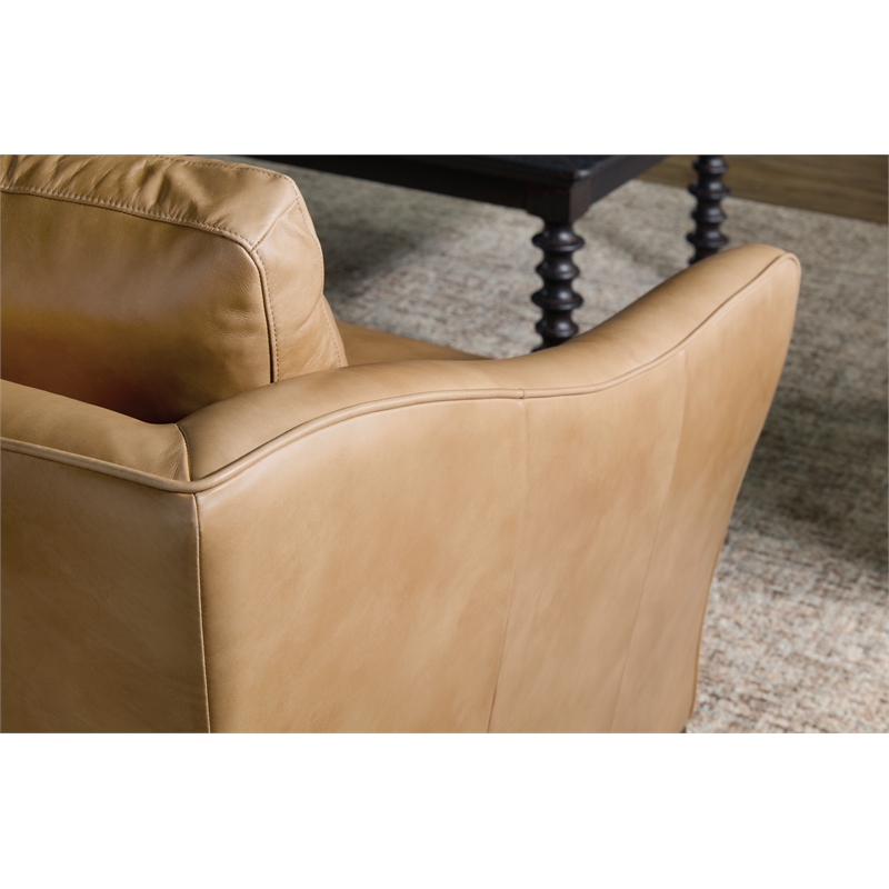 Bowery Hill Three-Cushion Stationary Sofa in Genuine Brown Leather