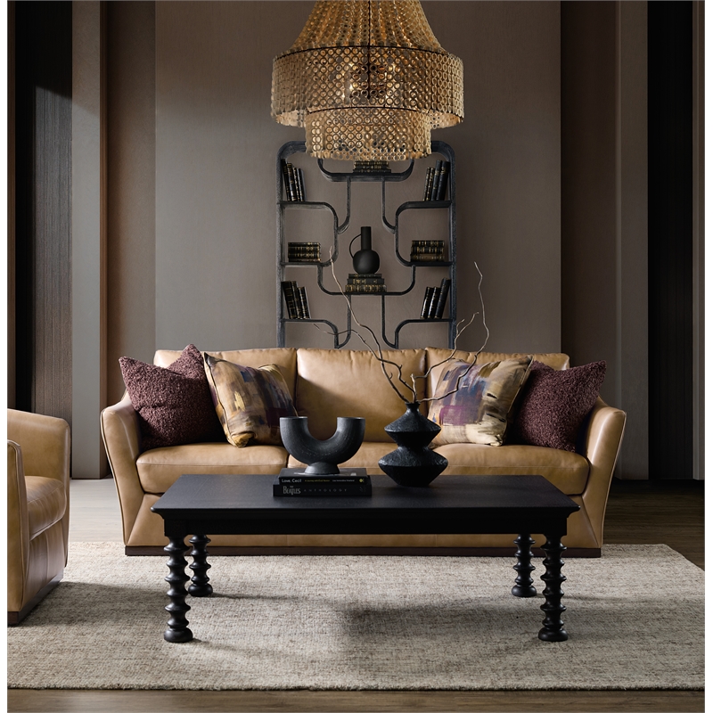 Bowery Hill Three-Cushion Stationary Sofa in Genuine Brown Leather