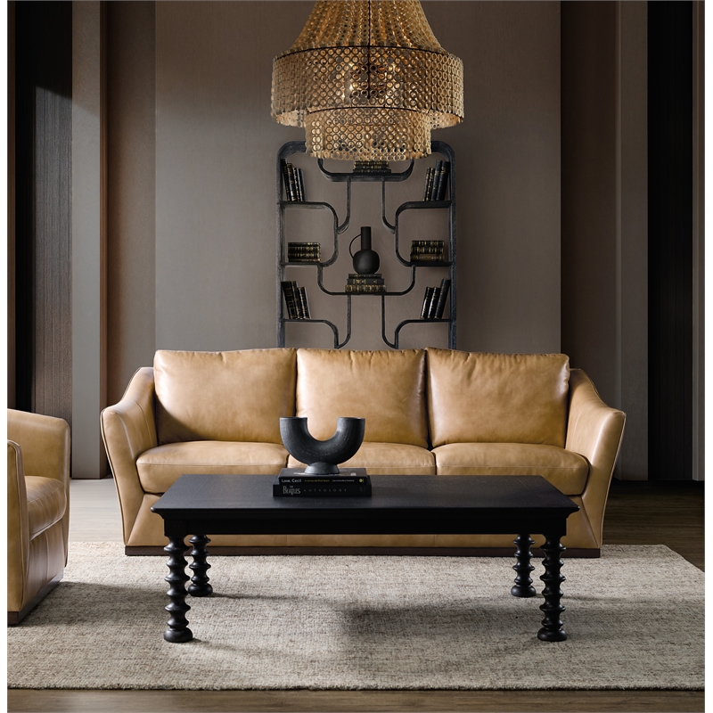 Bowery Hill Three-Cushion Stationary Sofa in Genuine Brown Leather