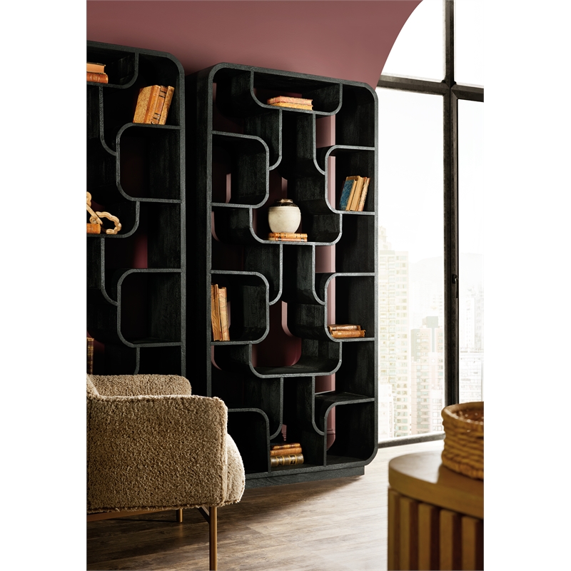 Bowery Hill Tall Etagere with Sixteen Open Shelves in Black Wood