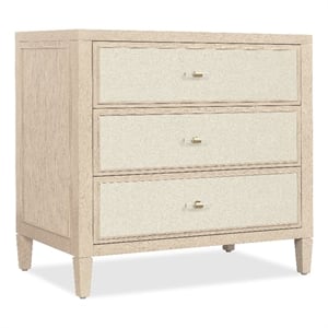 Bowery Hill 3-Drawer Nightstand with Fabric Fronts in Beige Wood