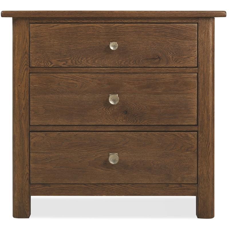 Bowery Hill 3-Drawer Nightstand with USB Charging in Brown Wood