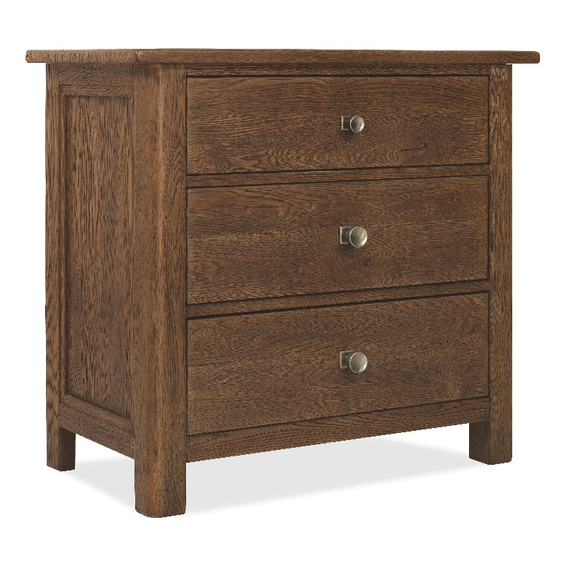Bowery Hill 3-Drawer Nightstand with USB Charging in Brown Wood