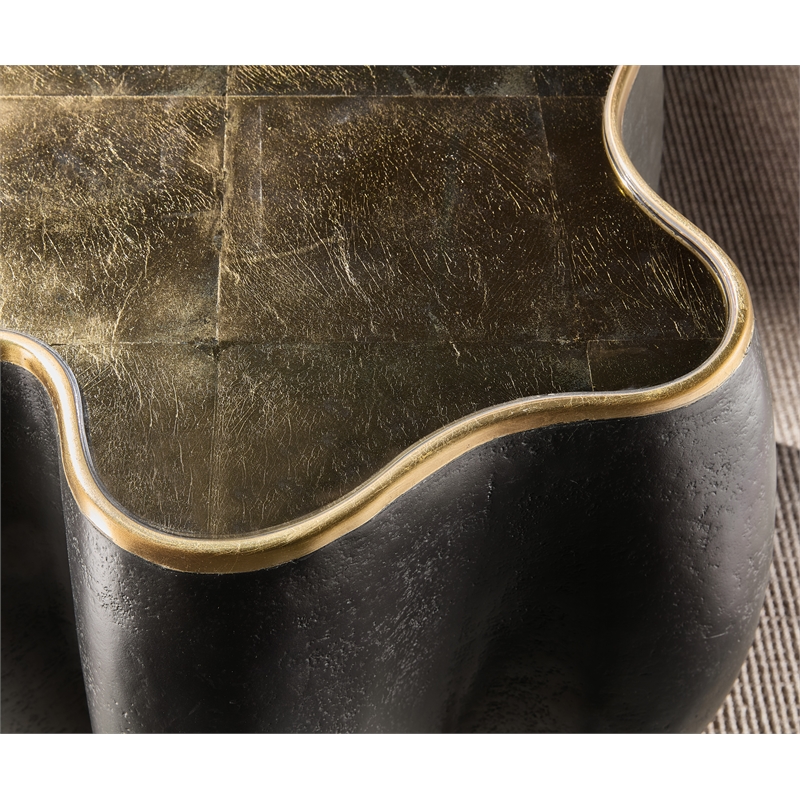 Bowery Hill Sculptural Gold-Top End Table in Black Resin Finish