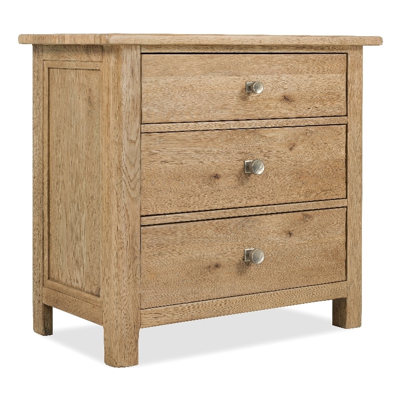 Bowery Hill 3-Drawer Nightstand with USB Charging in Light Brown