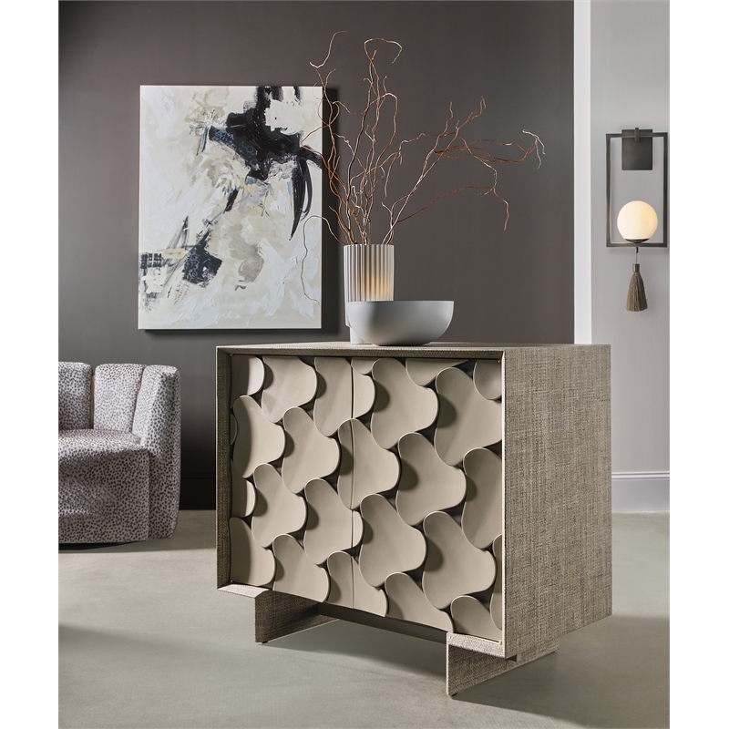 Bowery Hill Raffia Hall Chest with Pinwheel Doors in Gray Resin