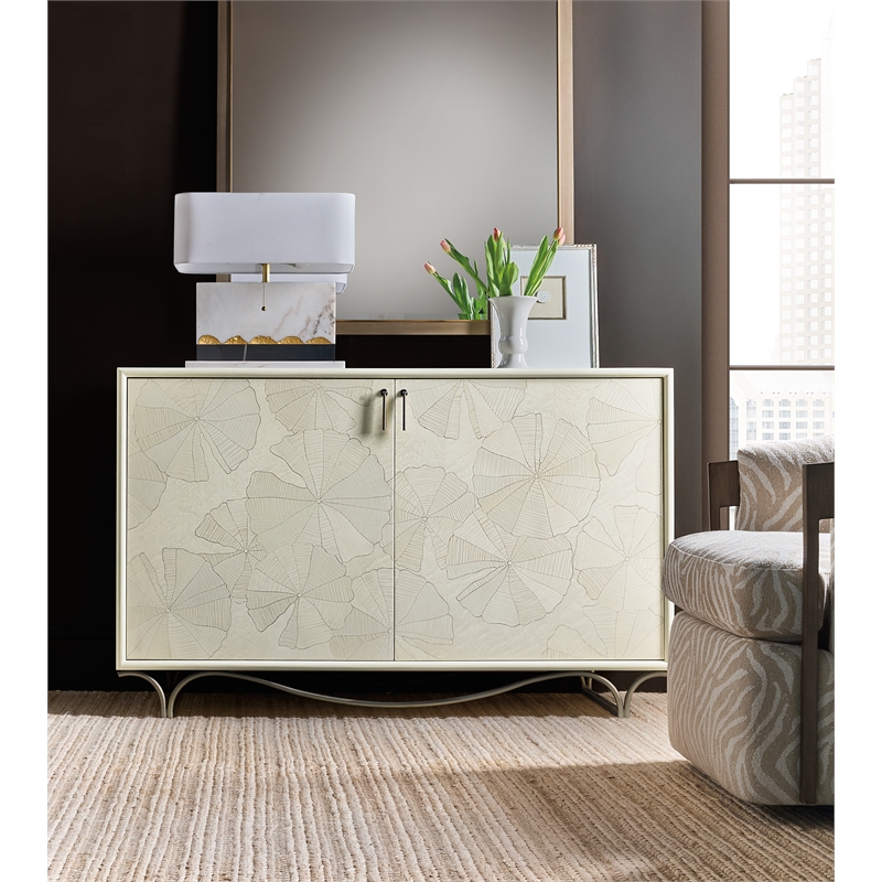 Bowery Hill Lily Pad Marquetry Hall Chest in Cream Wood Finish