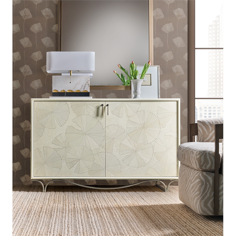Bowery Hill Lily Pad Marquetry Hall Chest in Cream Wood Finish