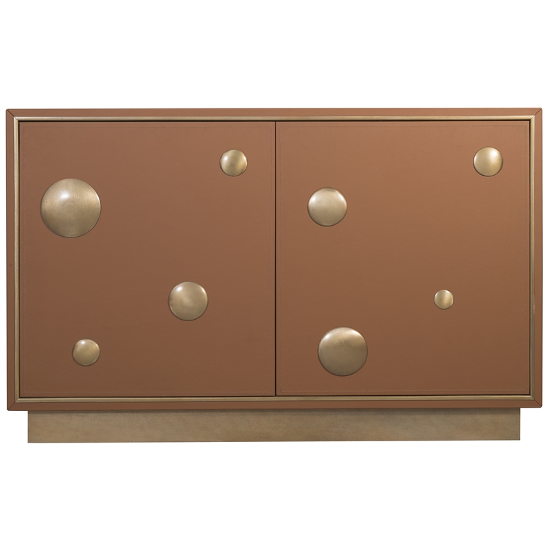 Bowery Hill Leather-Wrapped Hall Chest with Gold Accents in Brown