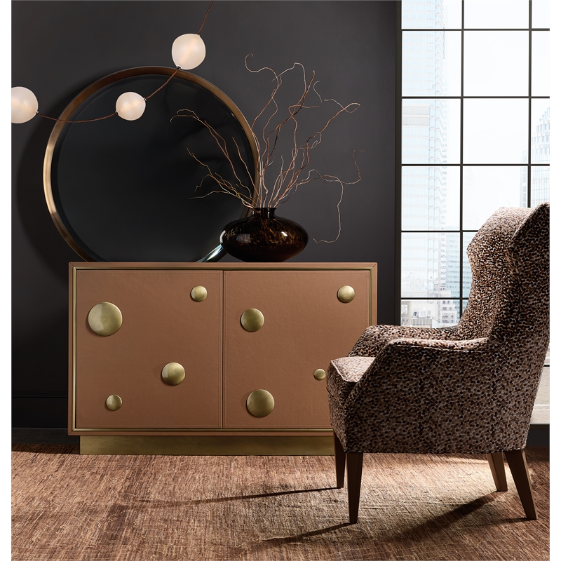 Bowery Hill Leather-Wrapped Hall Chest with Gold Accents in Brown