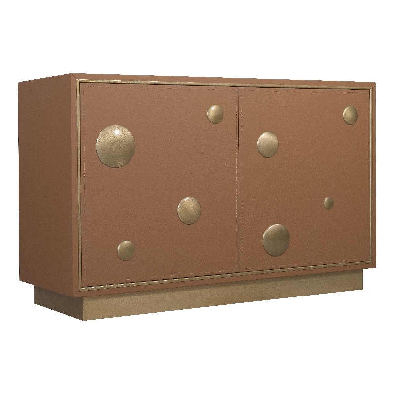 Bowery Hill Leather-Wrapped Hall Chest with Gold Accents in Brown