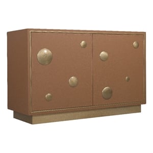Bowery Hill Leather-Wrapped Hall Chest with Gold Accents in Brown
