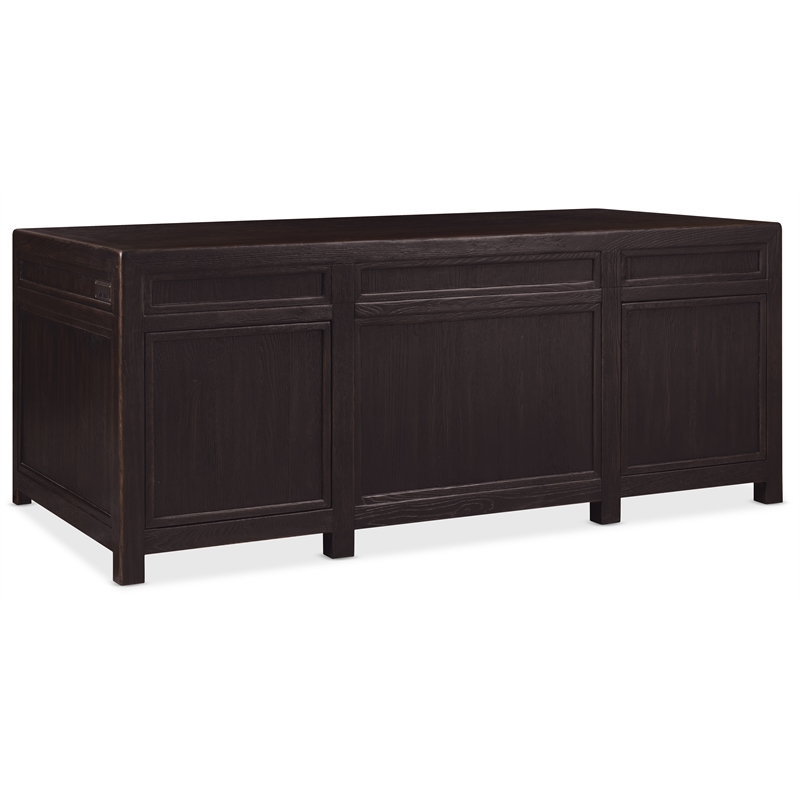Bowery Hill 7-Drawer Executive Desk in Dark Burnt Timber Wood