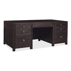 Bowery Hill 7-Drawer Executive Desk in Dark Burnt Timber Wood