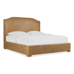 Bowery Hill King Upholstered Leather Bed in Brown with Wood Feet