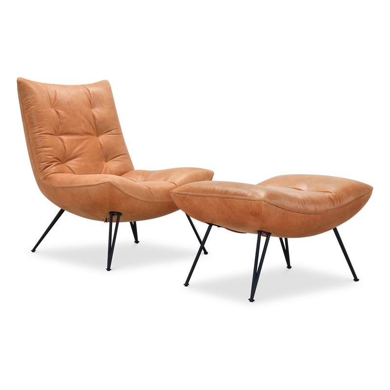 Bowery Hill Tufted Armless Accent Chair in Genuine Brown Leather