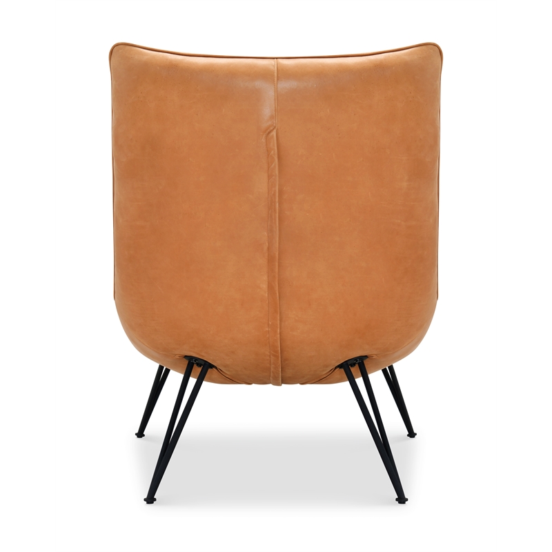 Bowery Hill Tufted Armless Accent Chair in Genuine Brown Leather