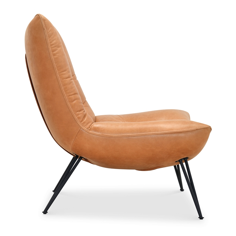 Bowery Hill Tufted Armless Accent Chair in Genuine Brown Leather