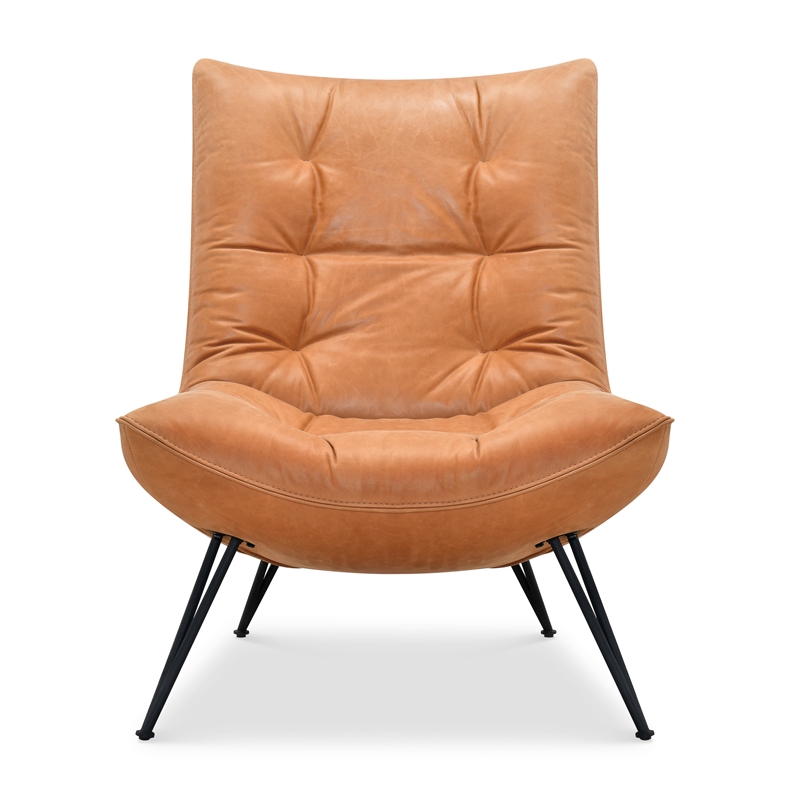 Bowery Hill Tufted Armless Accent Chair in Genuine Brown Leather