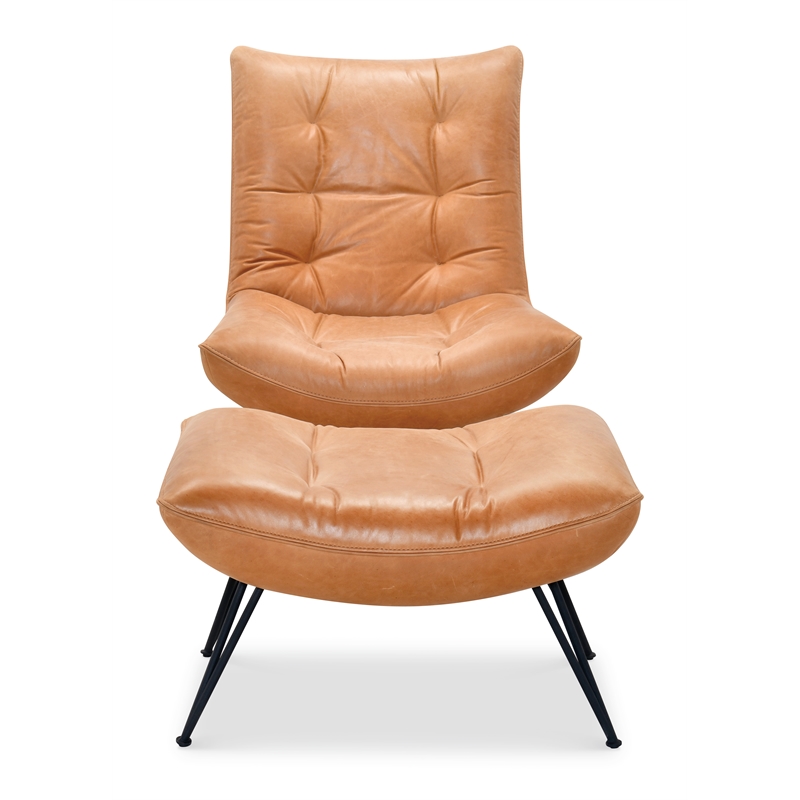 Bowery Hill Tufted Armless Accent Chair in Genuine Brown Leather