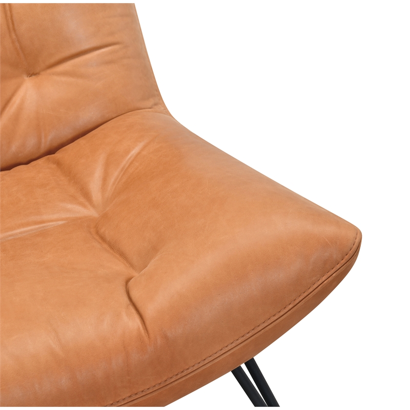 Bowery Hill Tufted Armless Accent Chair in Genuine Brown Leather