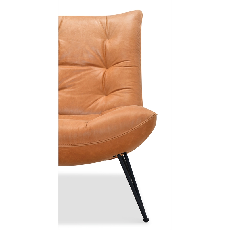 Bowery Hill Tufted Armless Accent Chair in Genuine Brown Leather